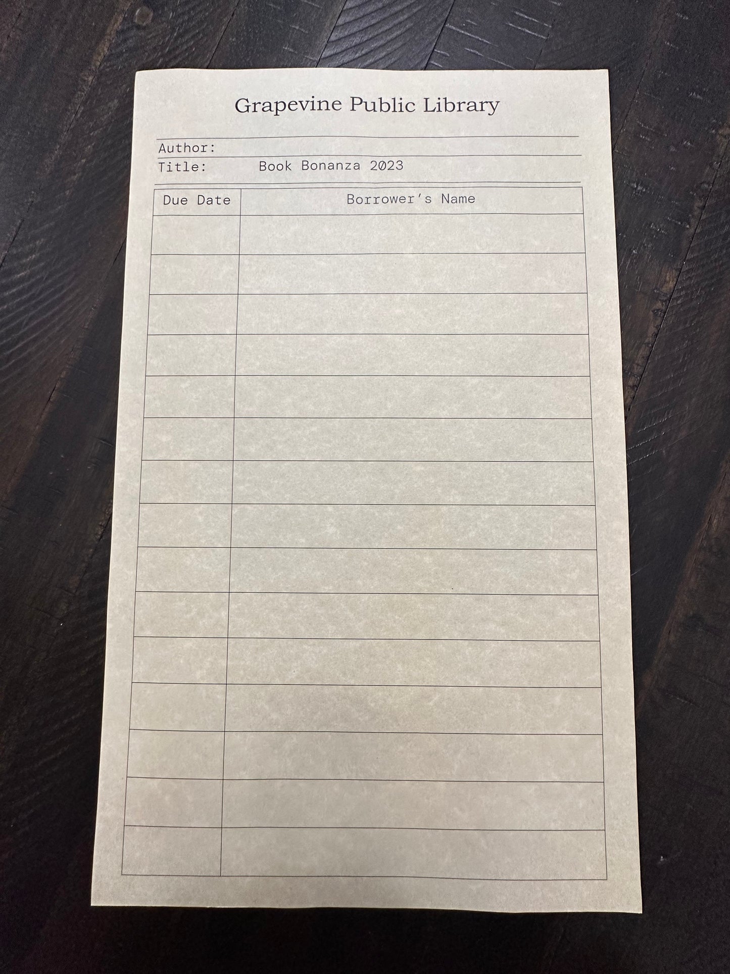 Autograph Library Card (Book Bonanza 2023)
